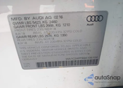 2016 Audi Q5 2.0T Premium from USA, damaged, VIN WA1C2AFP3GA106104